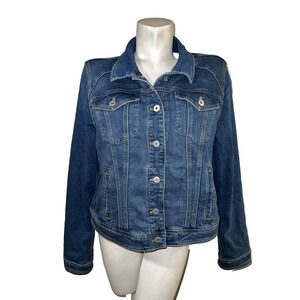 Pilcro and the Letterpress Anthropologie Sz XL Blue Button Tab Denim Jean Jacket
